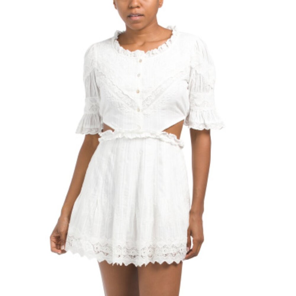 LOVESHACKFANCY White Lace Embroidered Mini Dress Large NWT 10 12 HOST PICK 💖